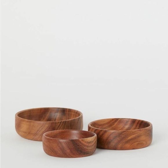 H&M Home NWT Set of 3 Mango Wood Serving Bowls Gift Ideas - Picture 1 of 7
